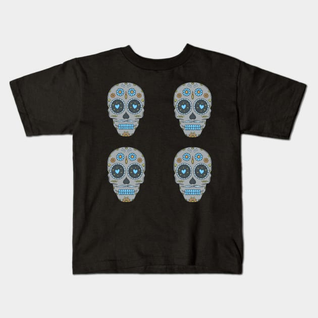 Grey Blue and Orange Day of the Dead Candy Skulls Pack Kids T-Shirt by Scriptnbones